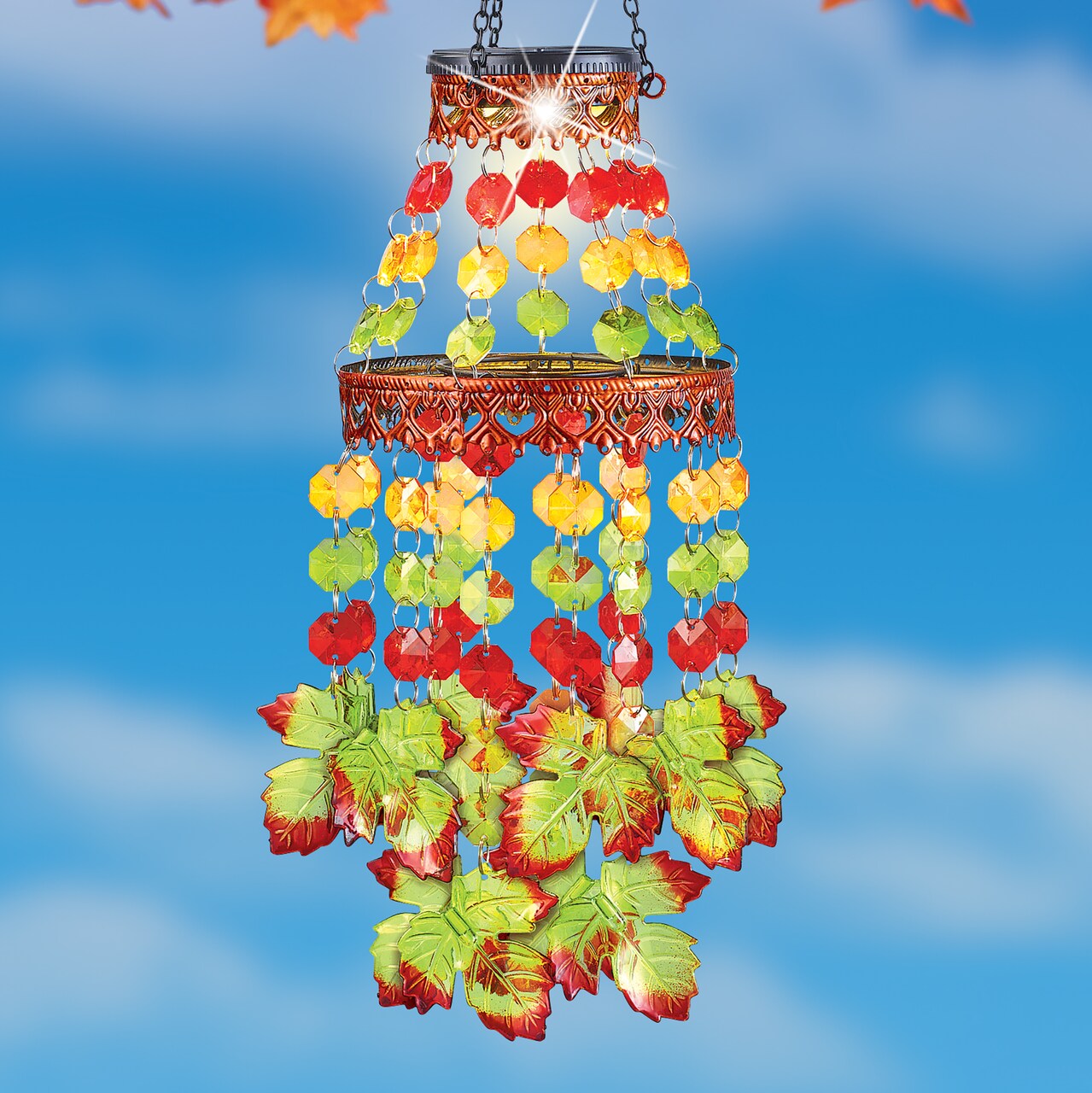 Collections Etc Solar Powered Fall Leaves Hanging Garden Mobile